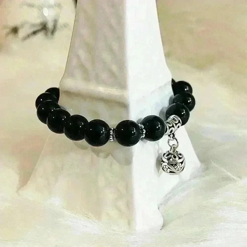 Onyx Natural Gemstone Bracelets with Flower Charm